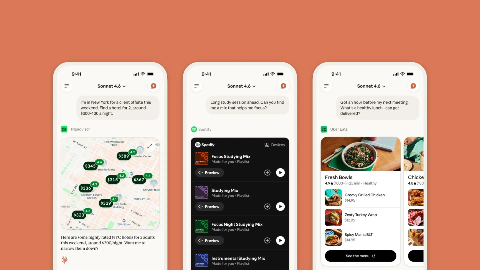Screenshots of personal apps running in Claude